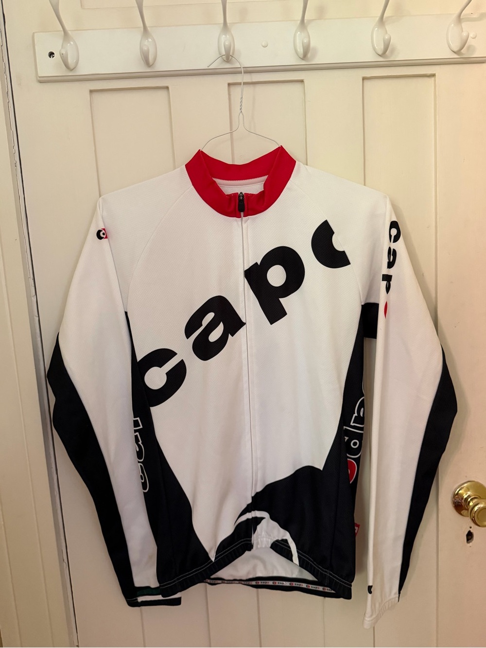 Women's White & Black Cycling Jacket with Red Collar by Capo